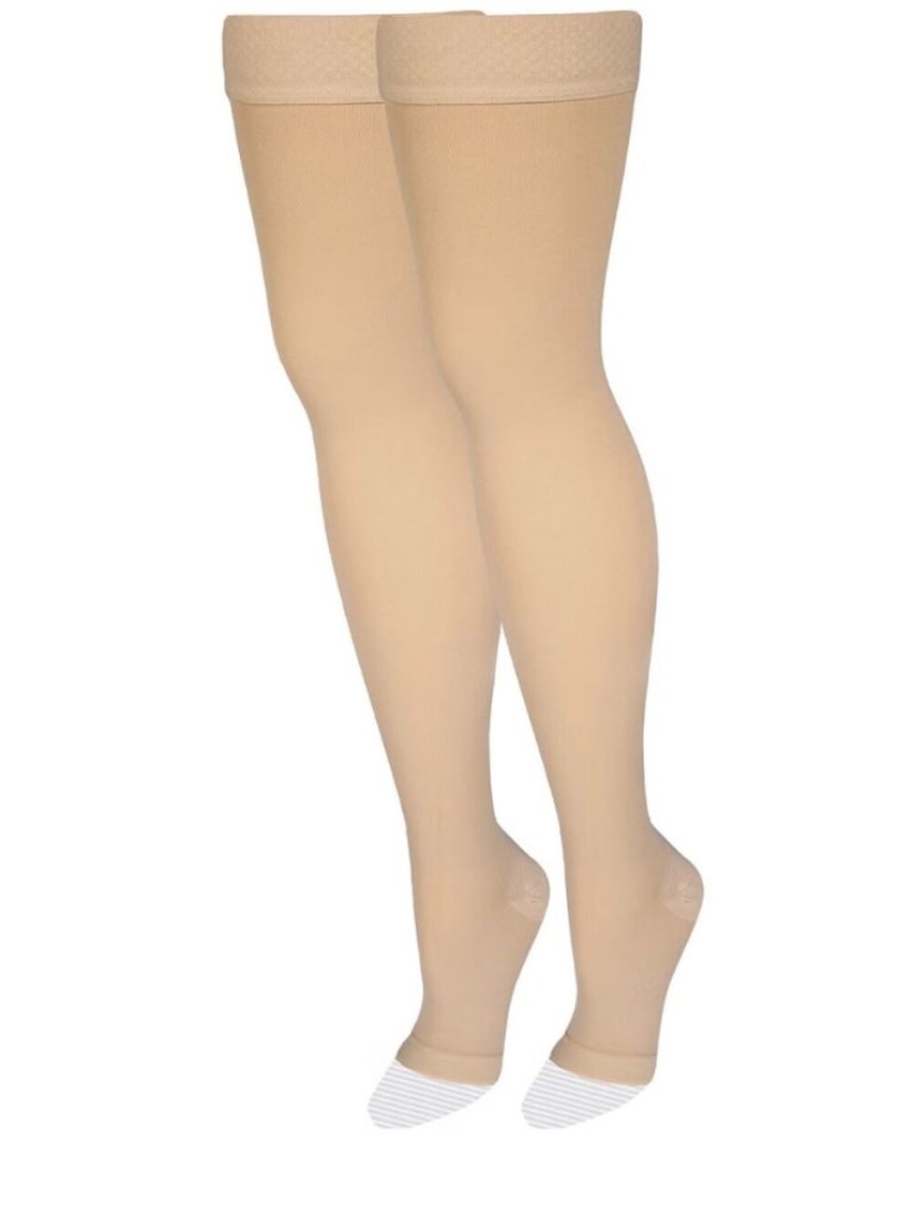 NuVein 20โ30 mmHg Compression Thigh High Stockings Beige Large Open Toe โ 1 Pair